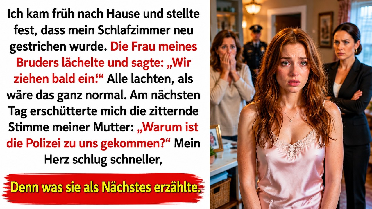 Ich kam an einem Dienstag früher nach Hause als geplant – nur um zu sehen, wie die Frau meines Bruders in meinem Schlafzimmer stand und grinsend zuschaute, wie zwei Arbeiter meine Wände rosa...
