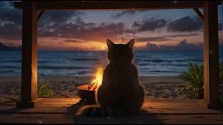 Beach Ambience | Relaxing Ocean Waves with Crackling Fire Sounds | Beach Sounds For Stress Relief