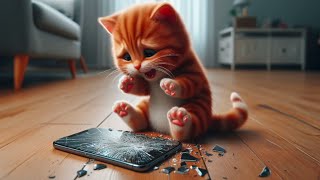 Orange Kitten can't live without cellphone|phone broken story|🦨🌹♥️#cats,#shorts,#funny,#aicats,#cute