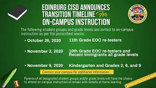 Edinburg CISD Announces Transition Timeline For On-Campus Instruction