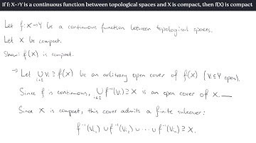 If f is a continuous function between topological spaces and X is compact, then f(X) is compact