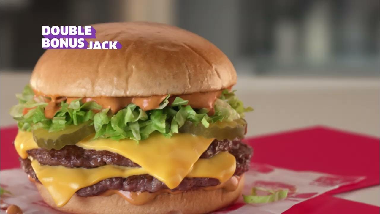 $3.99 Double Bonus Jack | Double The Commercial | Jack in the Box - """Con el doble de carne y doble queso, el Double Bonus Jack te da el doble de todo lo que te gusta de mi hamburguesa. Con eso en mente, le ofrecemos el doble d