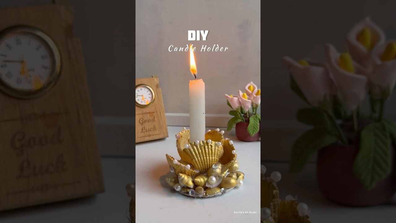 DIY Candle Holder from Seashells 