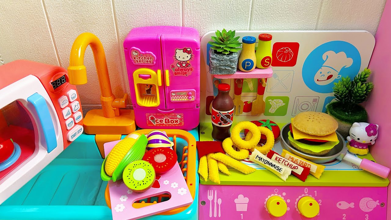 DIY Hello Kitty Kitchen ASMR Cooking Mini Food With Hello Kitty Pink Kitchen Set