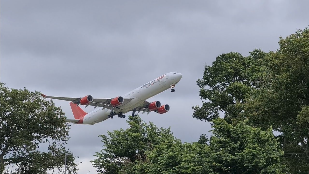 9H-EAL European Cargo A340 take off from Bournemouth Airport 11/7/21