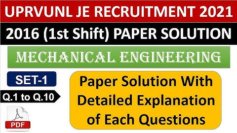 SET 1 | UPRVUNL Mechanical Previous Year Question Paper | UPRVUNL 2016 (1st Shift) Paper Solution