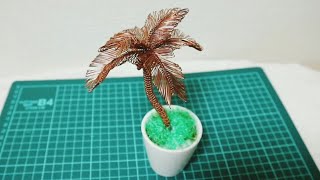 Miniatur Coconut Wire tree |  Membuat Pohon kelapa mini yg Cantik Dari Kawat Tembaga