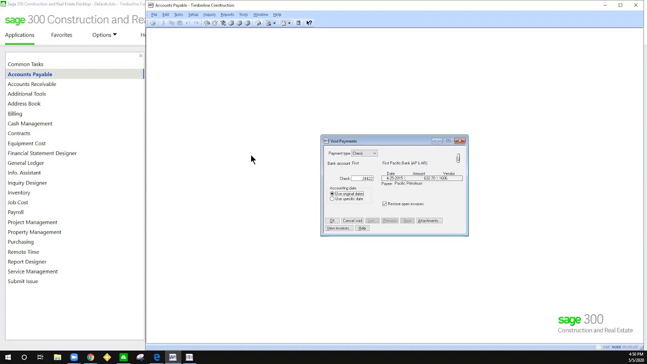 Accounts Payable: How To Void Payments in Sage 300 CRE - YouTube