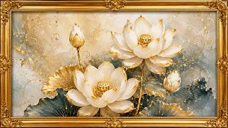 Golden Serenity Lotus 🌸 | Luxury Frame TV Art | Elegant White Lotus 4K Gallery | 2 Hours screenshot 1