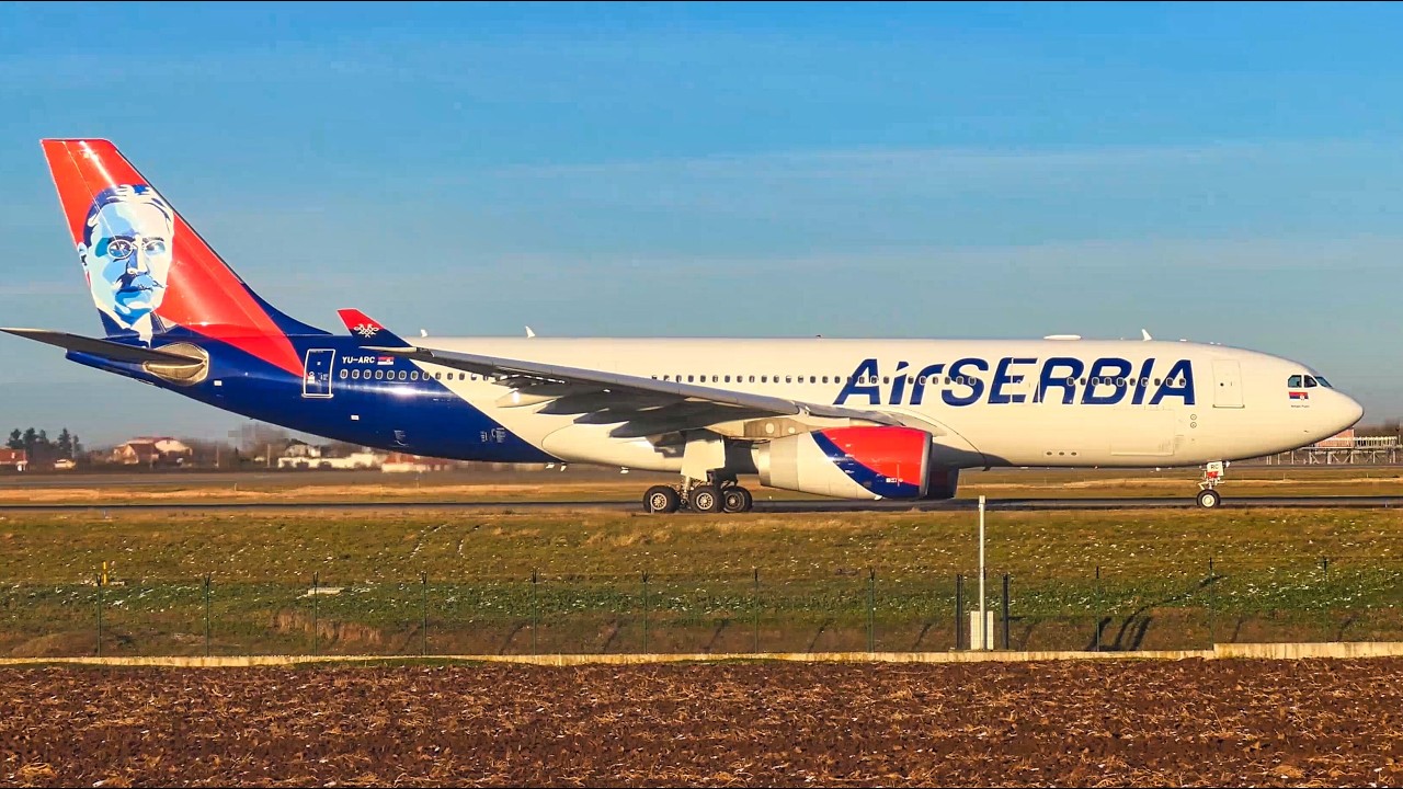 SUNSET TAKEOFF 🇷🇸 AirSERBIA 'Mihajlo Pupin' Livery Airbus A330-200 at Belgrade Airport