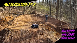 BUILDING AND RIDING HUGE BERM AND STEP UP!! ABANDONED TRAIL BUILD!! PBJ PLAYGROUND EP.2