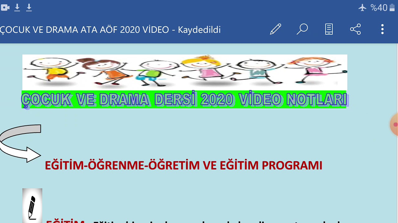 ATA AÖF ÇOCUK VE DRAMA DERSİ 1.ÜNİTE GÜNCEL 2020