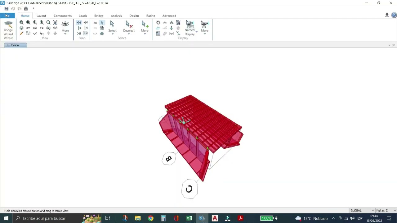 Modelado y Analisis de Puente de Losa Maciza, 2 canales, Long= 6.00 m en C.S.I. BRIDGE. SESION #1