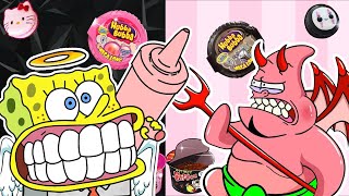 Poor Baby Spongebob Life Pink Food Vs Black Food Challenge Animation Mukbang Slime Cat