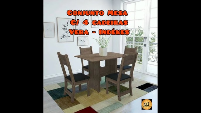 Conjunto Sala de Jantar Mesa Tampo Slim Plus Vidro 120x90cm com 4 Cadeiras  Elis Cel Móveis