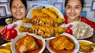 ASMR Mukbang🌶️ fish masala vegetable fish masala curry saag fish curry bharta white rice eating show