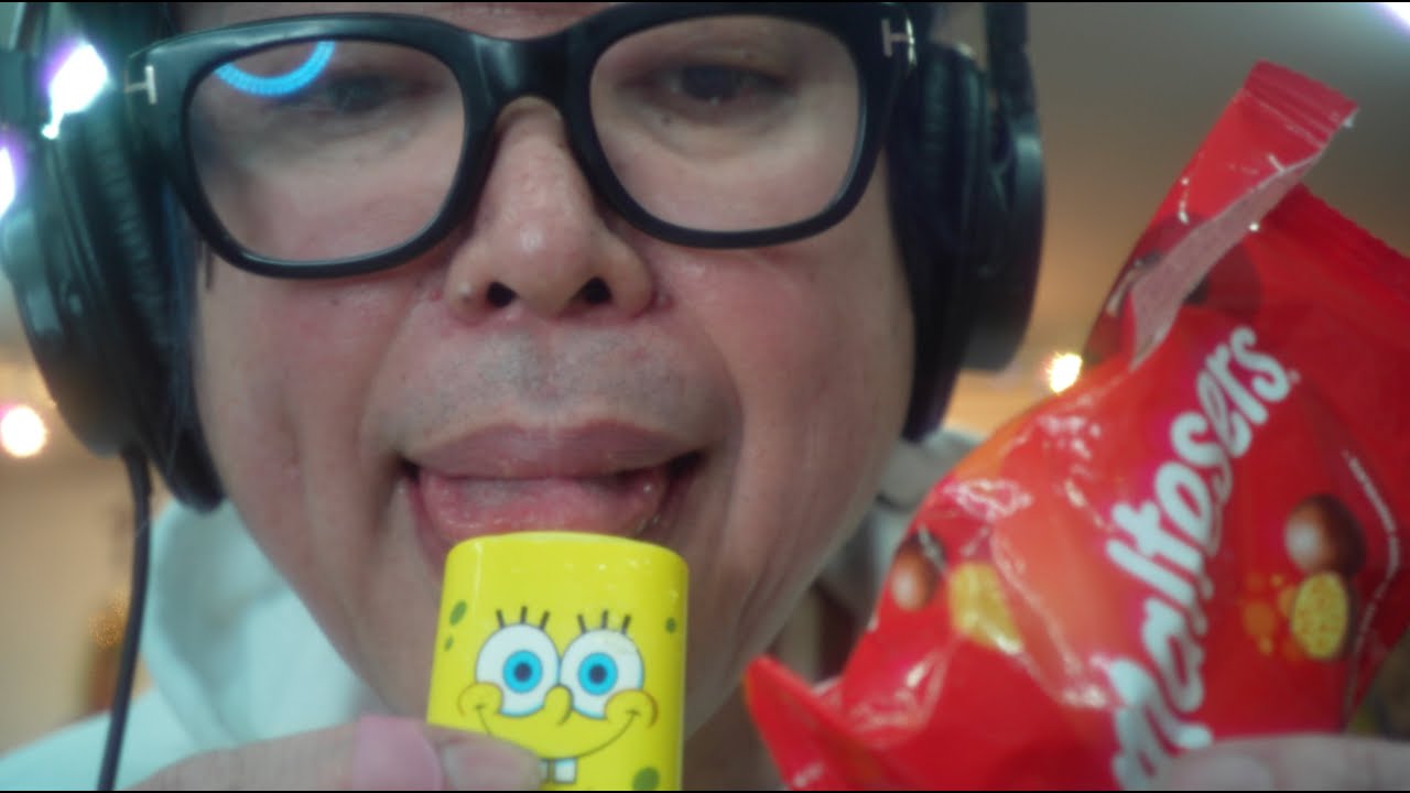 【ASMR】韓国で買ってきたモルティサーズチョコとスポンジボブマジックヘアキャンディ咀嚼音【MUKBANG】