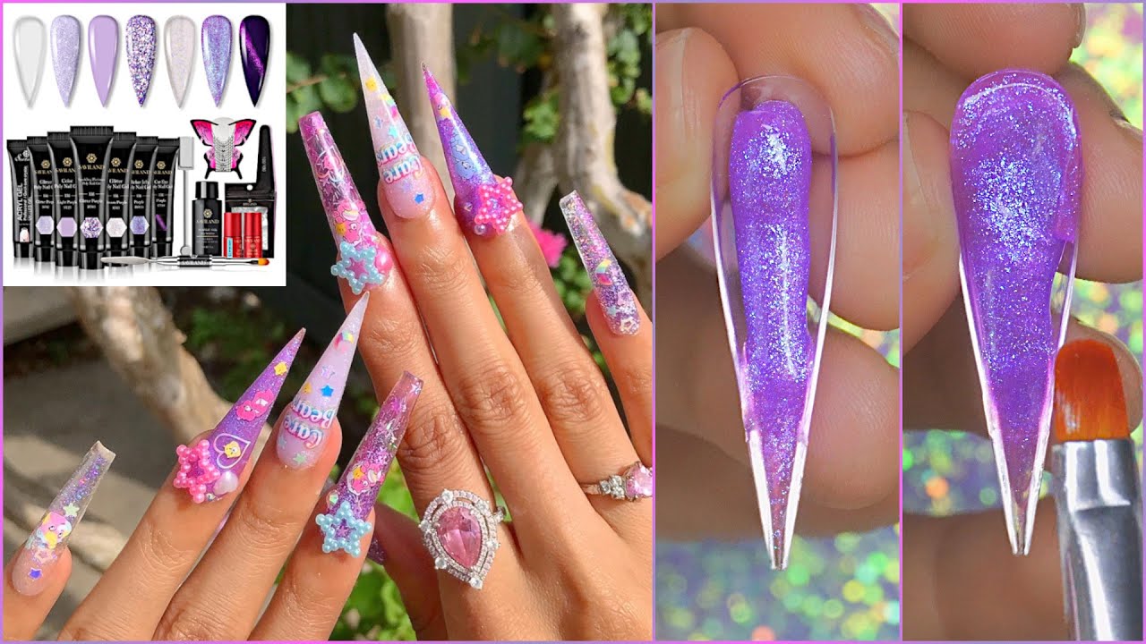Purple SAVILAND POLYGEL Kit Review Fast & Easy Perfect Nails Hack Lazy Girl Method CareBear Tutorial