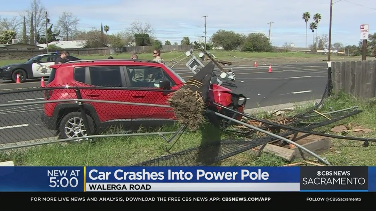 Car crashes into power pole near Antelope - YouTube