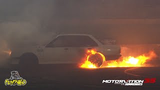 BLOWN INJECTED BIG BLOCK VH COMMODORE BADASS TYRE FIRE AT MOTORVATION 35