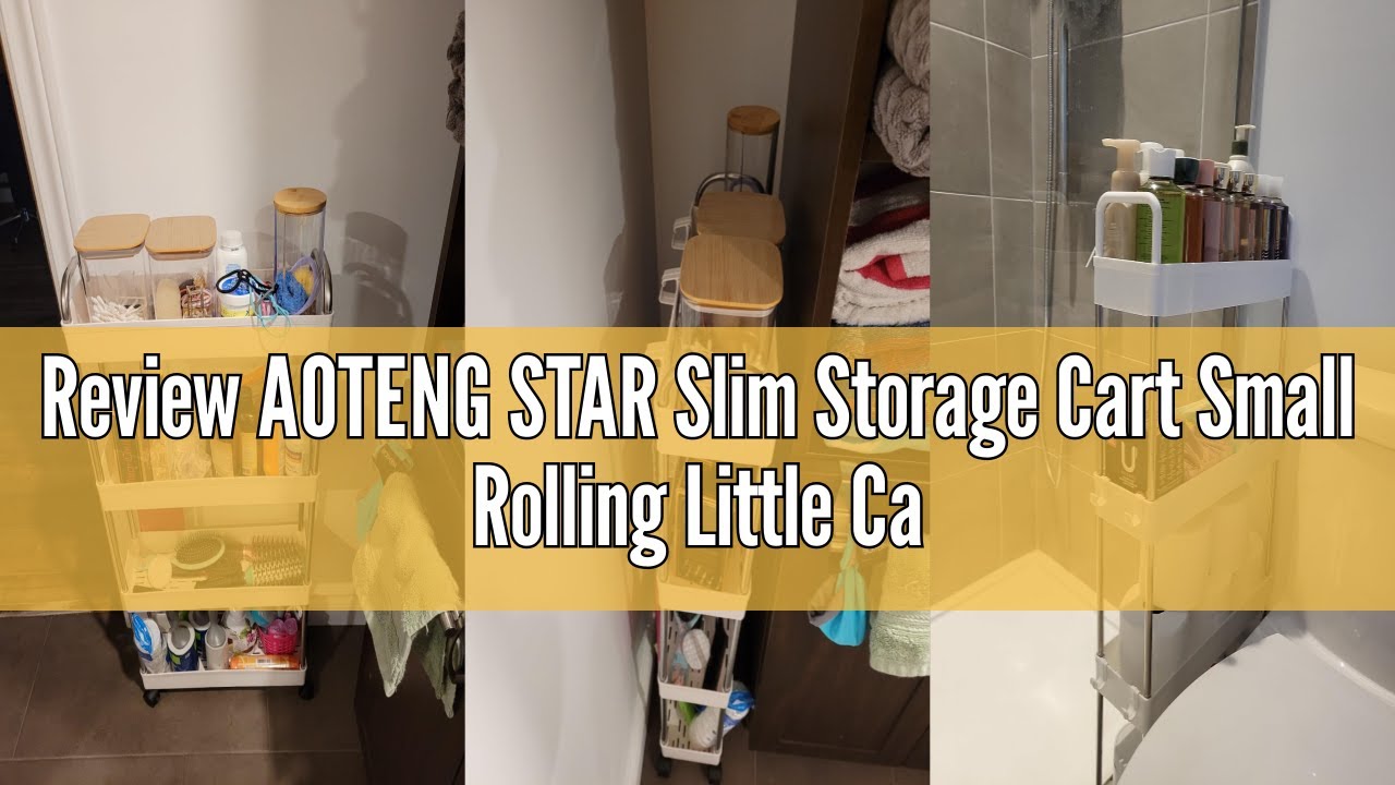 Review AOTENG STAR Slim Storage Cart Small Rolling Little Carts Shelves Rolling Spice Rack for Bathr