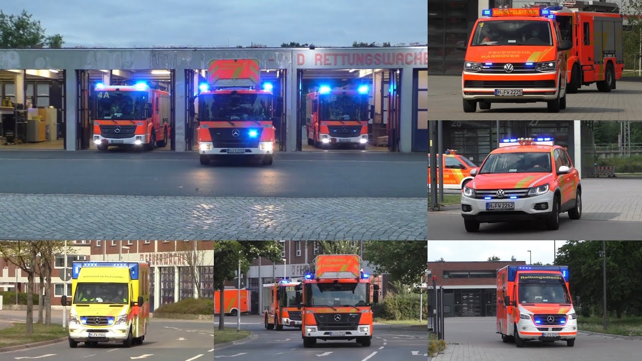 [Alle 5 Feuer- und Rettungswachen] Zusammenschnitt Einsatzfahrten der Berufsfeuerwehr Hannover