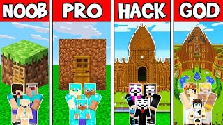 Minecraft: FAMILY DIRT HOUSE BUILD CHALLENGE - NOOB vs PRO vs HACKER vs GOD in Minecraft