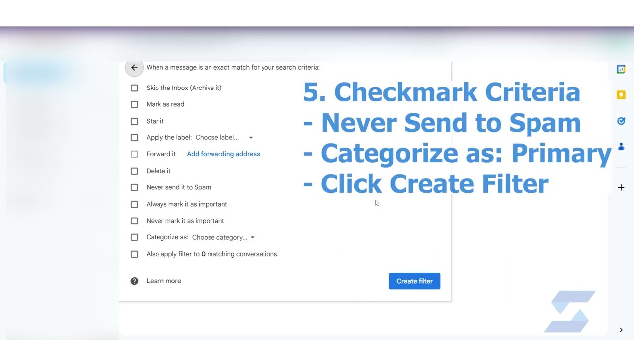 Gmail Safe Senders (Filters) Quick Tutorial