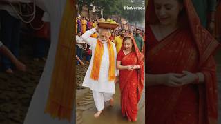 PM MODI & MELONI JI IN CHHATH FESTIVAL OF BIHAR CULTURAL #bihar #shorts #shortsfeed