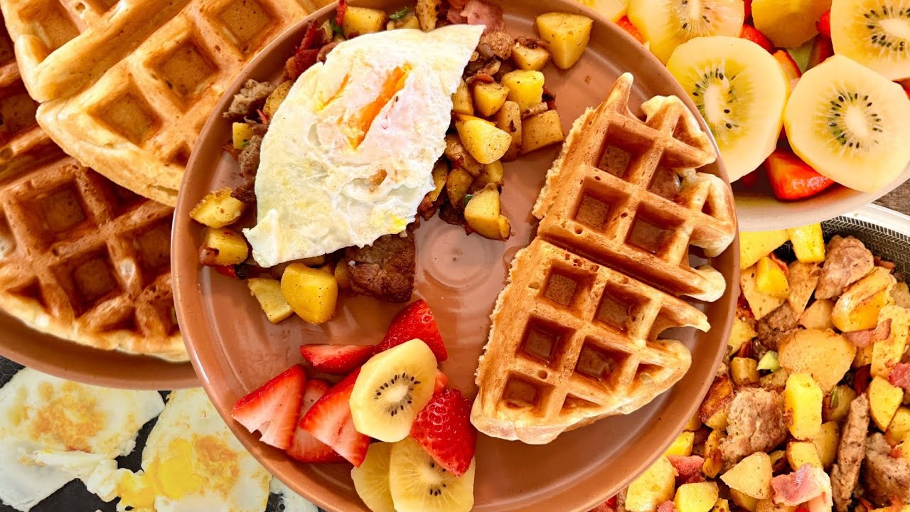 Homemade Sourdough Waffles with Fried Eggs & Potato Skillet: Easy Brunch Recipe
