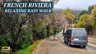 French Riviera Town - Relaxing Walk in Thunderstorm  (Binaural 3D Rain Sounds) ASMR 4K