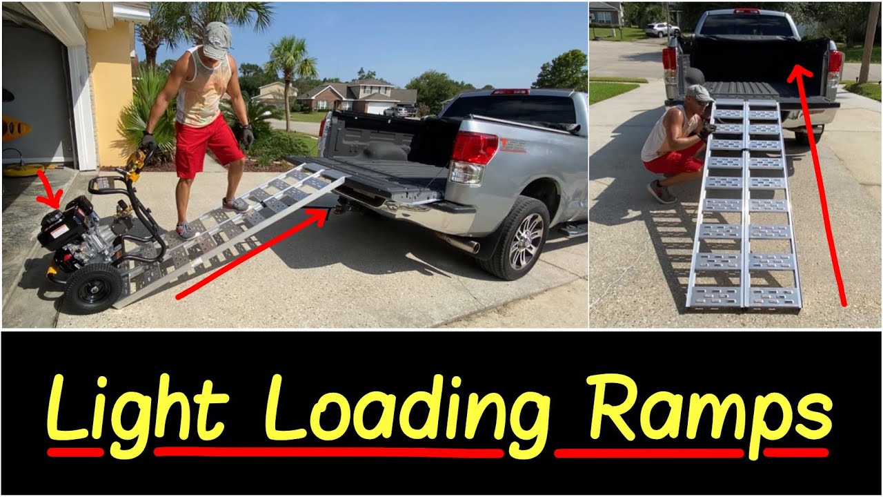 ✓How to Load a Heavy Pressure Washer On Truck Bed with Light Weight  Aluminum Loading Straight Ramps 