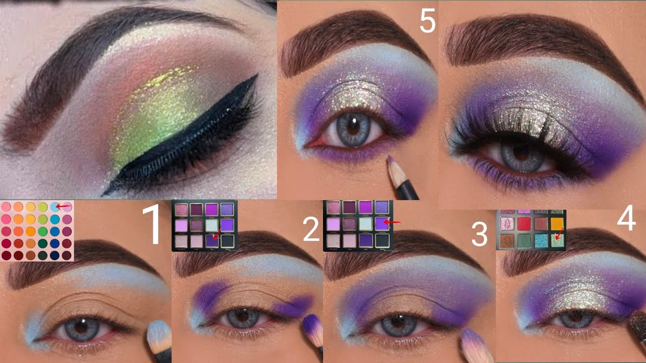 @makeup_artist_fari is live golden Green eyes makeup step by step purple glitter makeup tutorial 👀