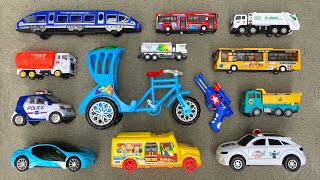 Finding Toy Vehicles in the Rural Natural Environment, Rickshaw, City Bus, School Bus, Dump Truck