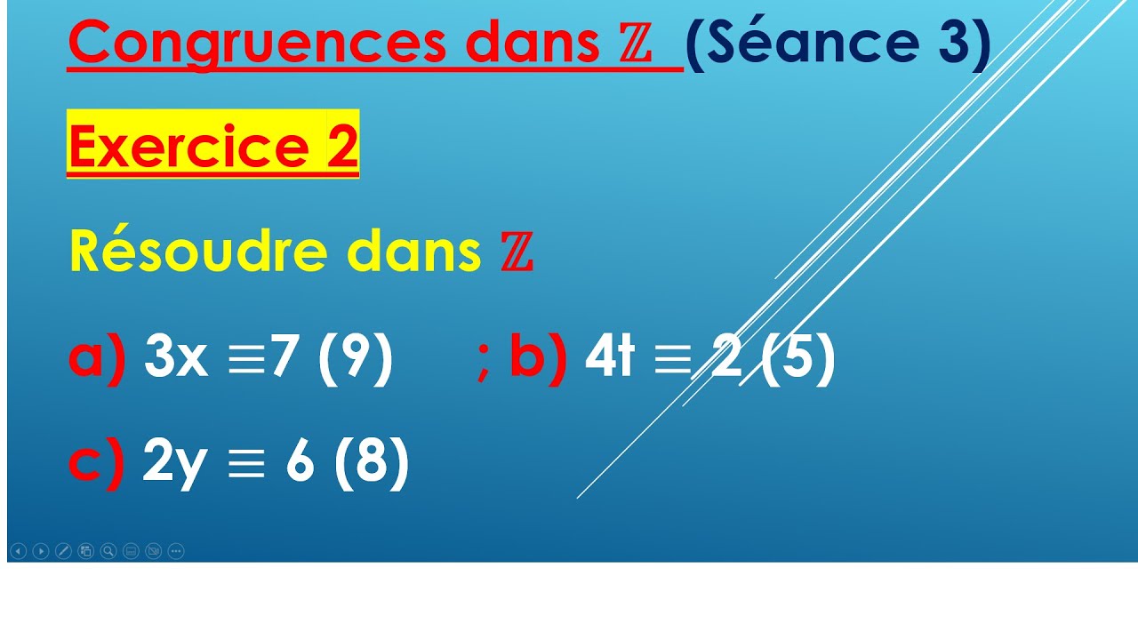 Exercice 2 corrigé sur les Congruences