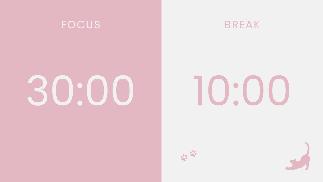 30/10 Pomodoro Timer with a Little Cat 🐈‍⬛🌸 Pink & White | No Music, Soft Focus, Calm Study Sessions