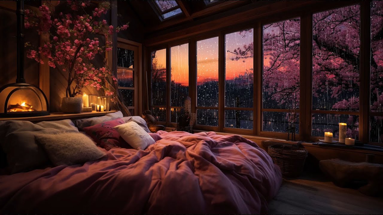Rain Sound _Rainy Forest, Light Thunder_Sleep in a cozy bedroom in a wooden house_10 hours of rain