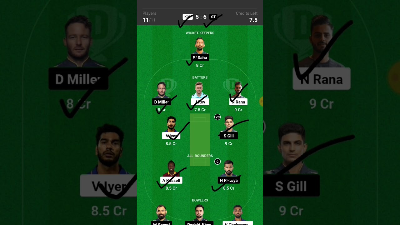 GT vs KOL dream 11 prediction, KOL vs GT dream 11 team today 
