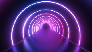 Futuristic Neon Laser Rings Of Ultraviolet Fluorescent Light Tunnel