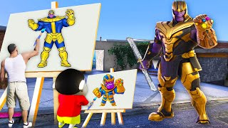 Franklin , Shinchan & Avengers Drawing Thanos Using Magical Paint Brush | Drawing Thanos GTA 5