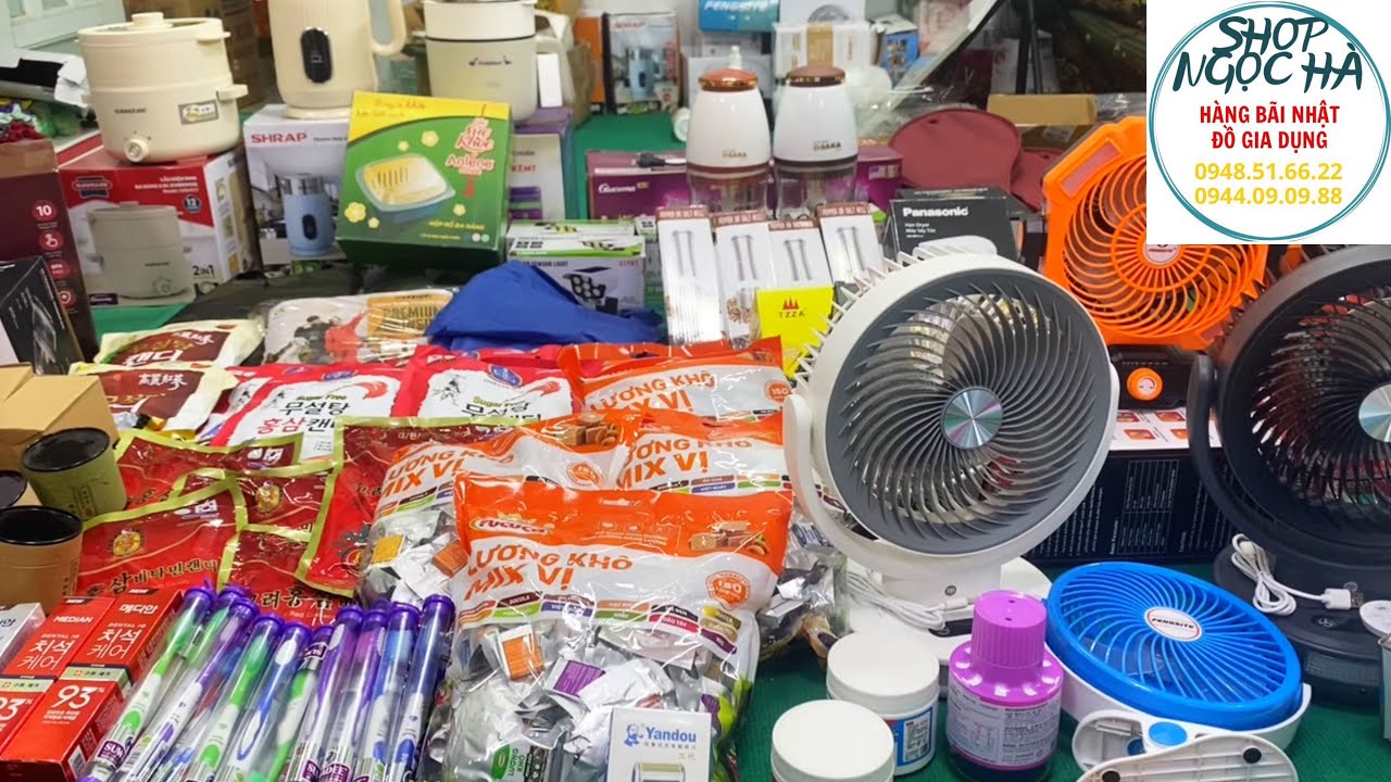 Quạt tích điện, Đai massge, máy sấy tóc, Đồ gia dụng, lương khô, kẹo sâm …