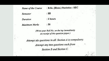 Statistics Data Analysis Using R, B.Sc (Hons) Statistics, Previous year Question paper 2018