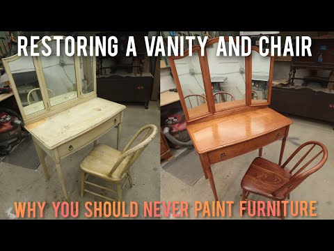 furniture-restoration-and-refinishing-of-a-three-mirror-vanity-and-chair-|-makeover-flip