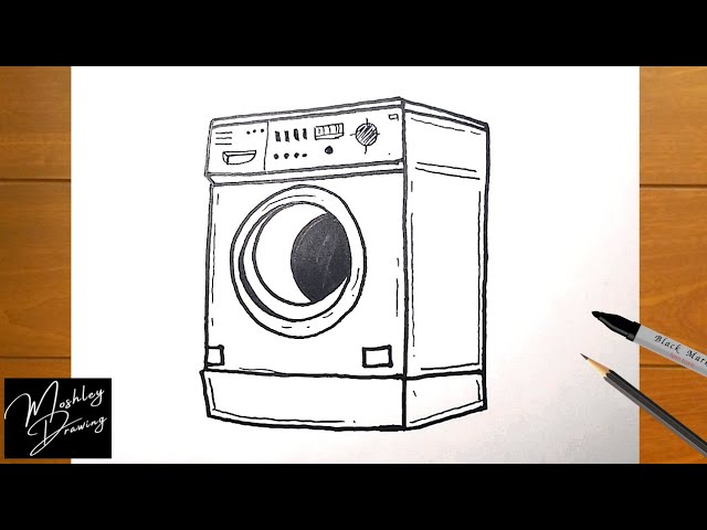 Hand Drawn Washing Machine On A White Background Outline Sketch Drawing  Vector, Wing Drawing, Washing Machine Drawing, Hand Drawing PNG and Vector  with Transparent Background for Free Download