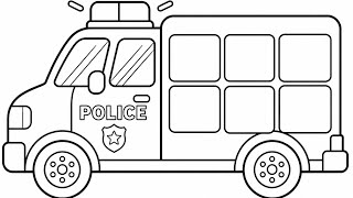 Police car drawing and Coloring page for kids 