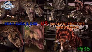 Rexy, Buck, & Doe vs Nasutoceratops Showdown - Jurassic World: the Game - EP 535