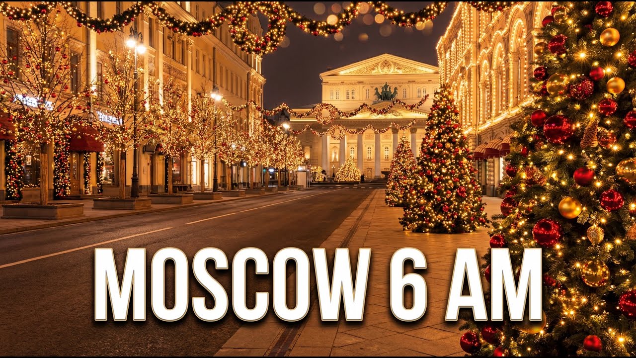 Москва в 6 утра - рождественские огни без снега [4K HDR] Россия