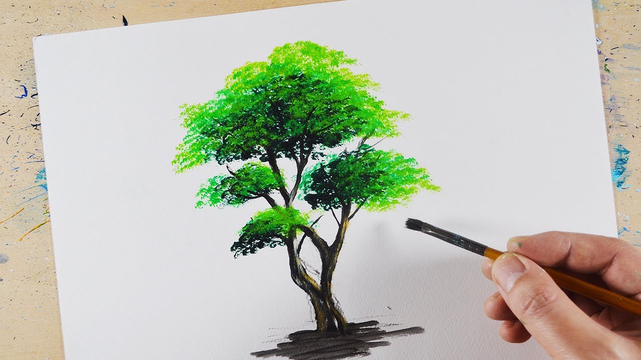 基礎編 アクリル絵の具を使用した 木 の描き方 初心者が簡単に絵を描く方法 84 Youtube
