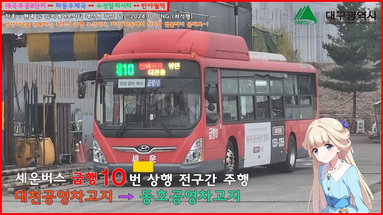 [버스 주행영상] 세운버스 급행10번 / 대천동공영차고지 → 동호공영차고지 간 주행영상