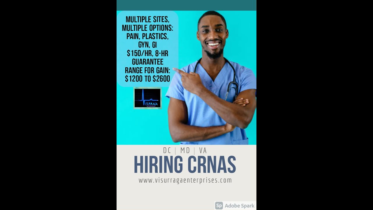 Hiring CRNAs. Highest Pay in the DMV region. Call (202)9487866 YouTube